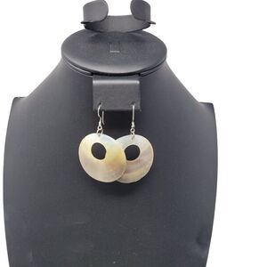 Vintage Bronze Ombre Round Shell Drop Earrings Hook Unique‎ Handmade Primitive